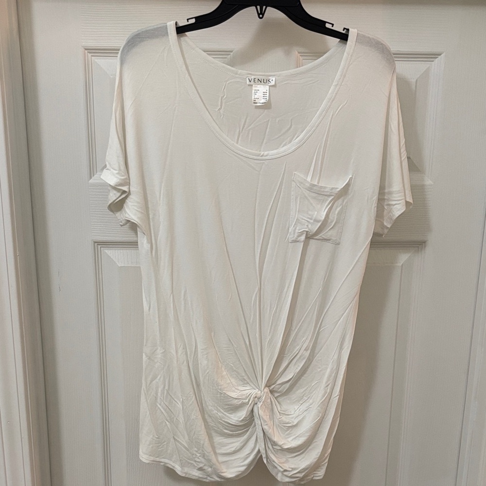 VENUS White Short-Sleeve Knot Pocket Tee
